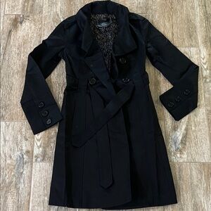 Guess Elegant Black Trench Coat Women Sz S - NEW **missing sz & care labels**